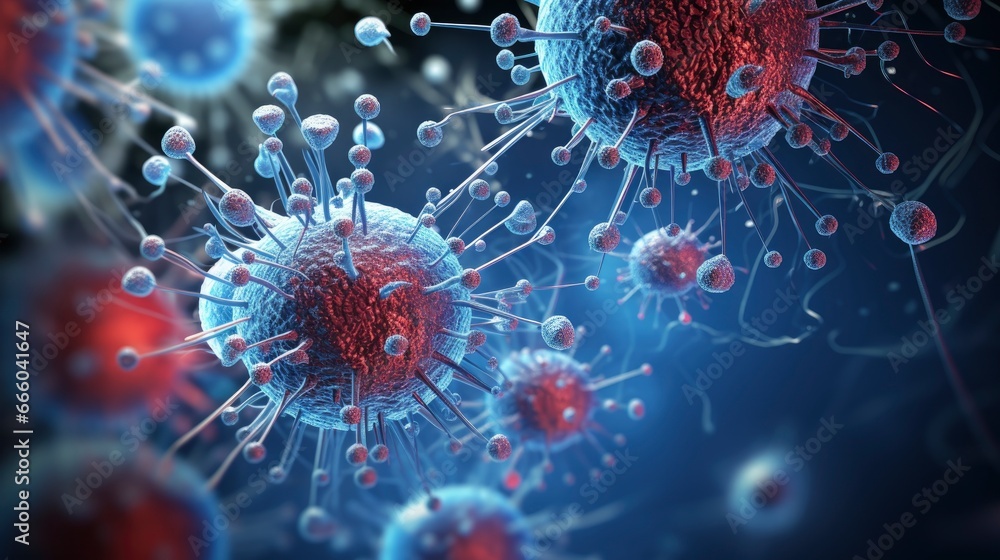 Medical illustration of antigens cells microscopic view - obrazy, fototapety, plakaty 