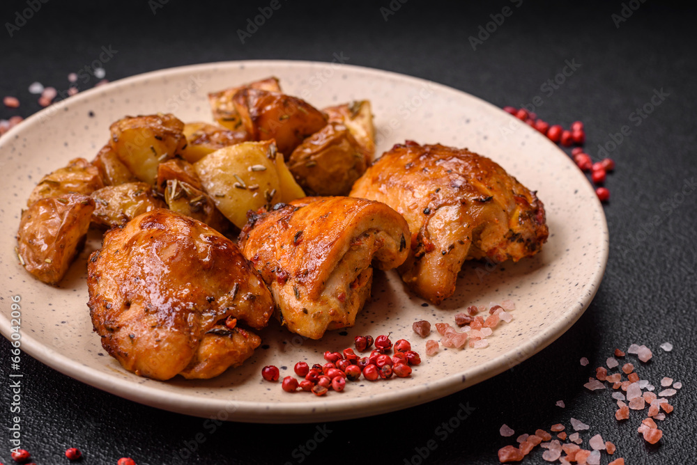 Delicious fresh chicken kebab with salt, spices and herbs Delicious fresh chicken kebab with salt, spices and herbs