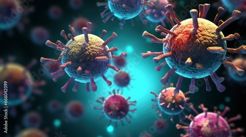 Medical illustration of viruses microscopic view 3d graphics style