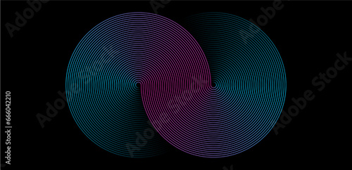 Abstract circle line pattern spin blue pink light isolated on black background in the concept of music, technology, digital	