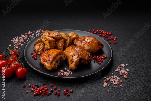 Delicious fresh chicken kebab with salt, spices and herbs