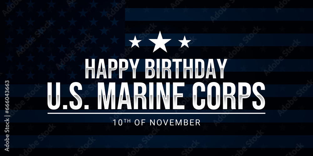 Happy Birthday U.S. Marine Corps design with american flag in background illustration. Suitable for Marine Corps Birthday event in united states - obrazy, fototapety, plakaty 
