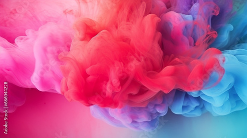 Colorful pink red rainbow smoke paint explosion, motion of liquid ink dye in water. Generative Ai