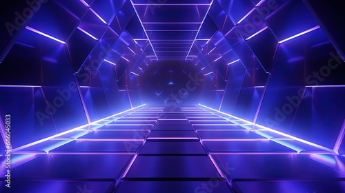 Fototapeta Naklejka Na Ścianę i Meble -  3d render, abstract geometric background with shapes and neon lines glowing in ultraviolet light