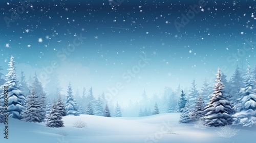 Winter background .Merry Christmas and happy New Year greeting card with copy-space. Christmas landscape with snow and fir trees © HN Works