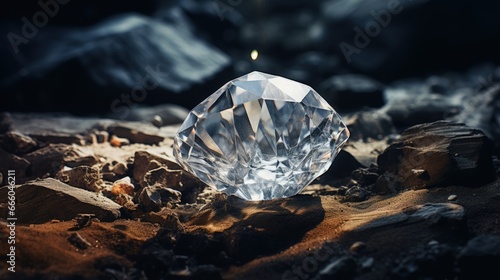 large uncut diamond stone in a natural state within a mine. Concept of beauty, luxury and rare jewel photo