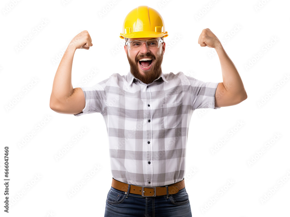 Happy builder, construction worker, architect or engineer, cut out