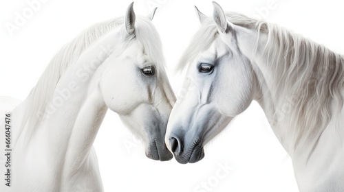 Couple of beautiful white horses isolated on white background. High key image © HN Works