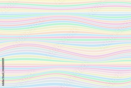 Colourful wallpaper, wavy horizontal lines of many colours, pastel lines on white background, elegant style, bright shades of colours	