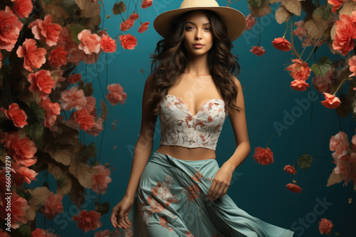 beautiful woman from vietnam with floristic background style created with Generative AI technology