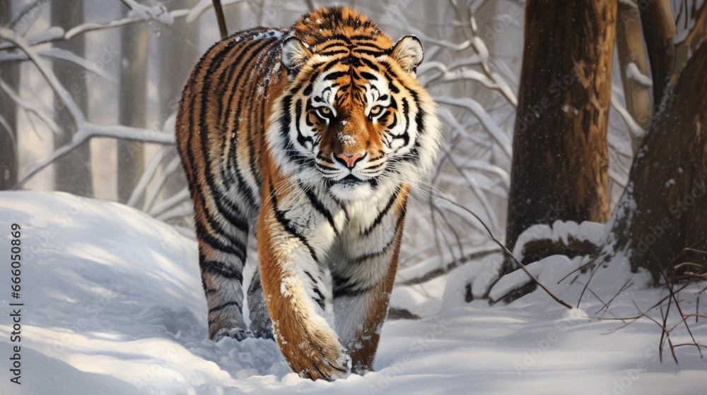 Siberian Tiger in the snow (Panthera tigris)