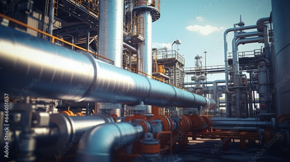 Oil and Gas Industrial zone,The equipment of oil refining,Close-up of industrial pipelines of an oil-refinery plant,Detail of oil pipeline with valves in large oil refinery.