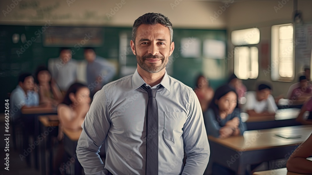 Portrait of a mid adult male teacher in a classroom Portrait of a mid adult male teacher in a classroom