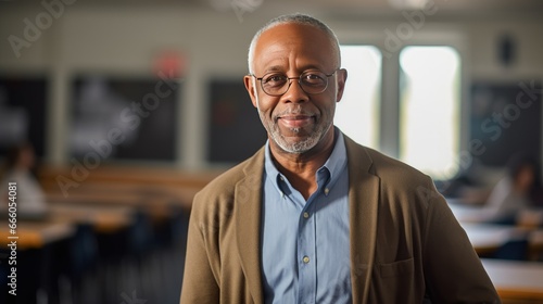 Portrait of a senior African American male teacher in a classroom © Krtola 