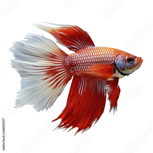 Capture the moving moment of red siamese fighting fish isolated on white background, Betta fish