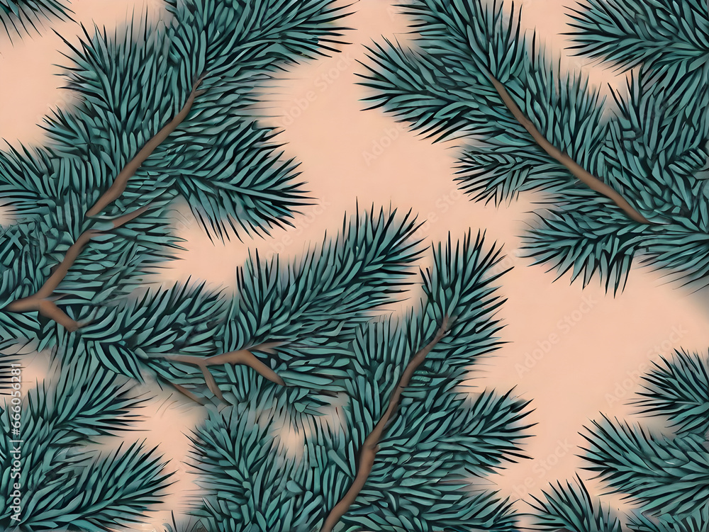 Fir branch painted background papercut duotone colors.