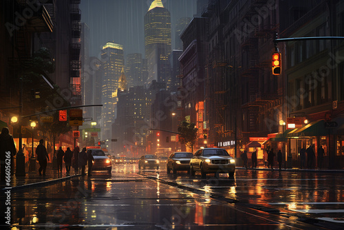 Old town street raining at night 3D rendering © mady