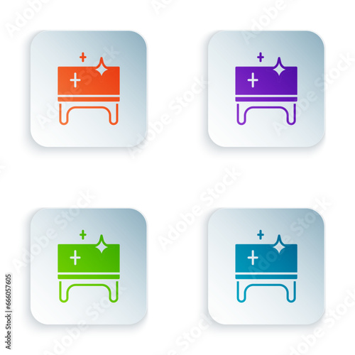 Color Clean wooden table icon isolated on white background. Set colorful icons in square buttons. Vector