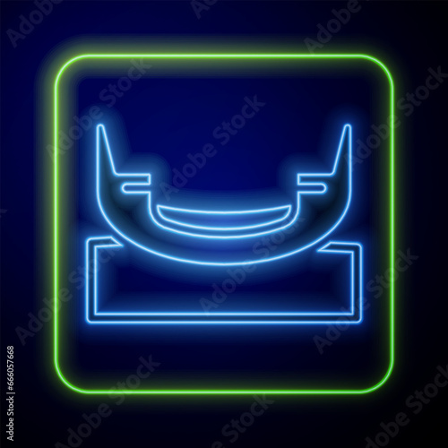 Glowing neon Boat swing icon isolated on blue background. Childrens entertainment playground. Attraction riding ship, swinging boat. Amusement park. Vector