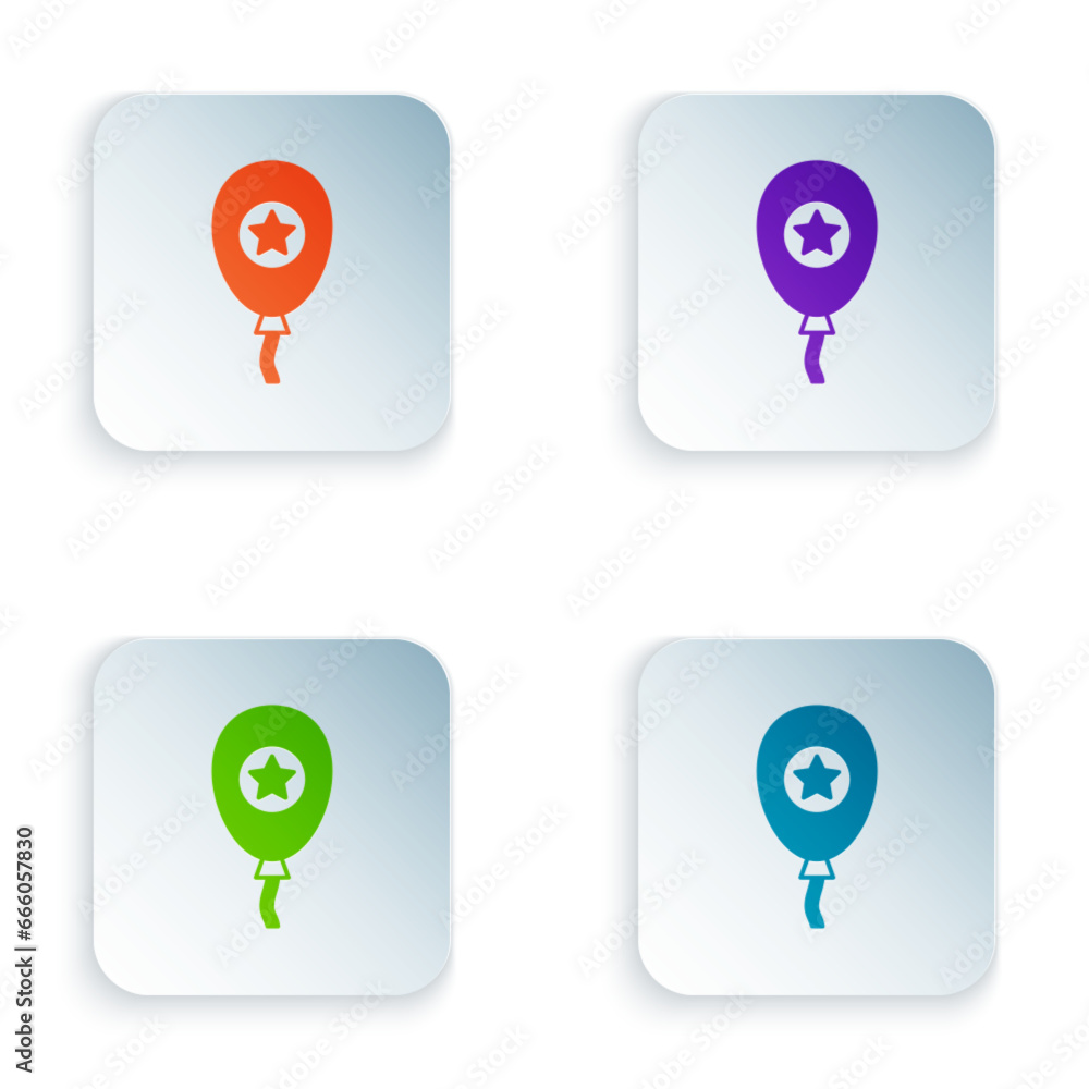 Color Balloons with ribbon icon isolated on white background. Set colorful icons in square buttons. Vector Color Balloons with ribbon icon isolated on white background. Set colorful icons in square buttons. Vector