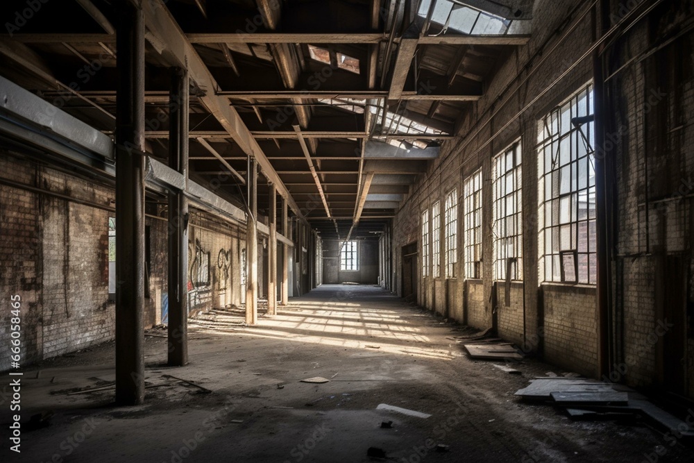 A vacant warehouse. Generative AI