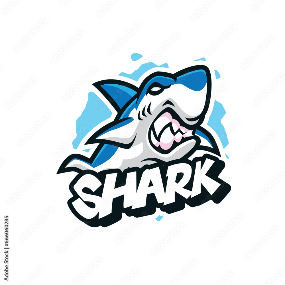 Shark mascot logo design with modern illustration concept style for badge, emblem and t shirt printing. Angry shark illustration.