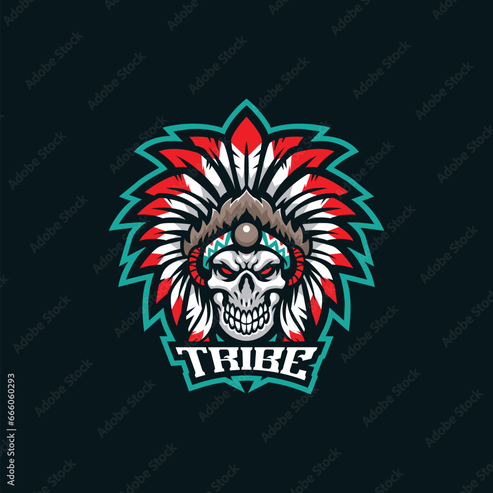 Tribe mascot logo design with modern illustration concept style for badge, emblem and t shirt printing. Skull tribe illustration for sport and esport team.