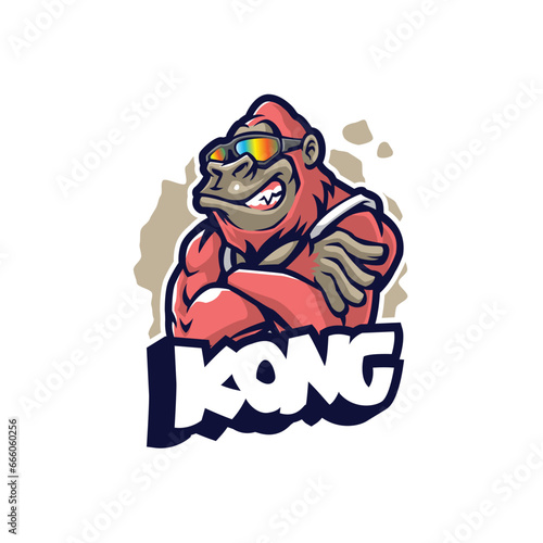 Kong mascot logo design with modern illustration concept style for badge, emblem and t shirt printing. Smart gorilla illustration.