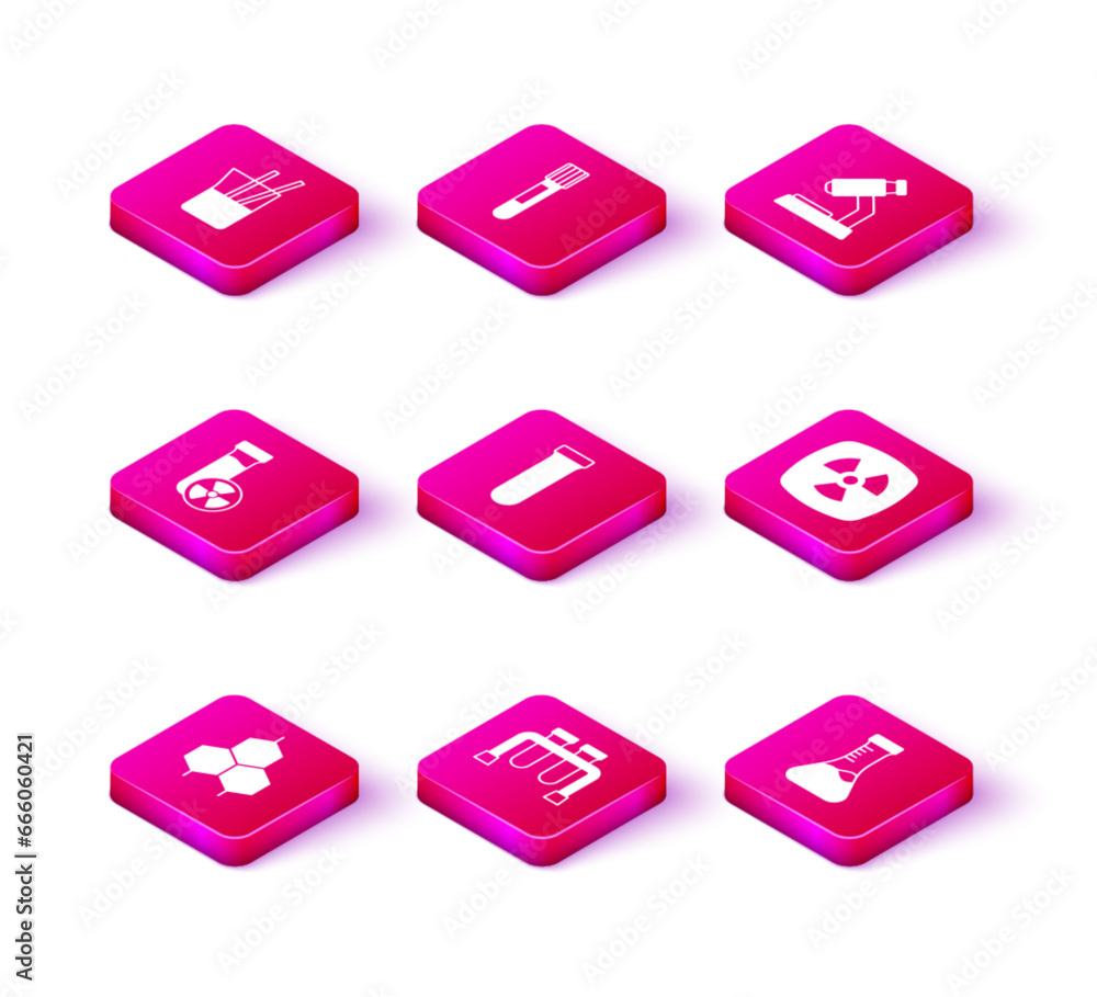 Set Chemical formula, Test tube, with toxic liquid, Radioactive, Microscope and icon. Vector Set Chemical formula, Test tube, with toxic liquid, Radioactive, Microscope and icon. Vector