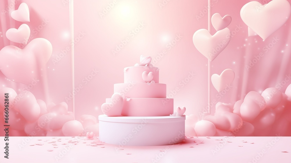 white podium with pink heart and curtain for valentine's day product