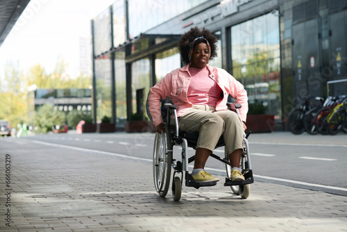 African American woman with disability spending time in the city
