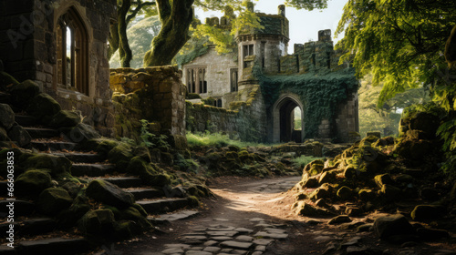 Castle in Scotland in cloudy day with dramatic light.