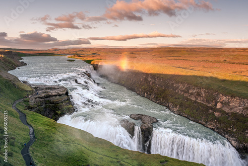 Vista scenografica della cascata di Gullfoss, Circolo d'oro, Islanda photo