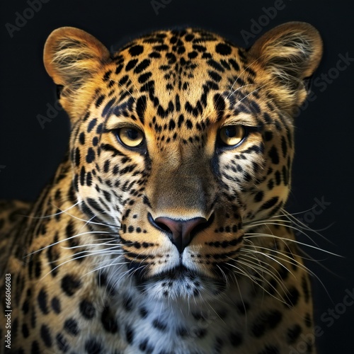Portrait of a leopard in front of a black background © Cuong