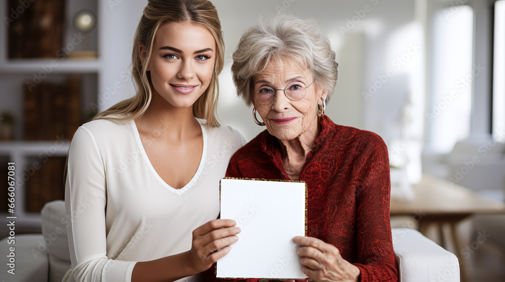 grandfmother with her adult daughter doing some paperwork grandfmother with her adult daughter doing some paperwork