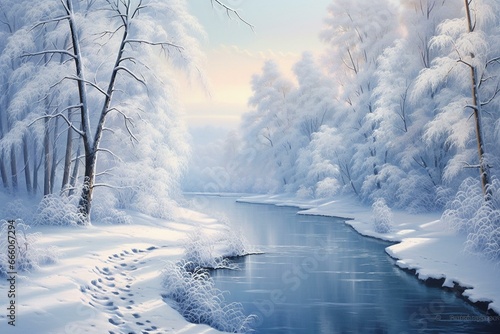 Winter landscape scenery in jpg format. Generative AI © Isabella