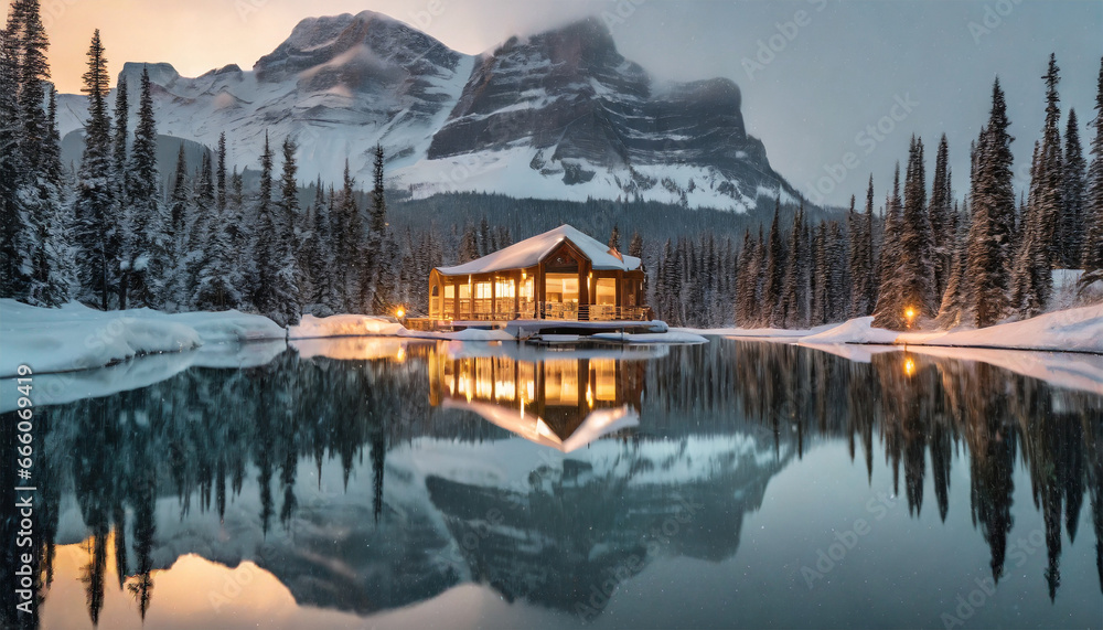 Emerald Lake Lodge is the sole establishment on the serene Emerald Lake, encircled by stunning Rocky Mountains within Yoho National Park