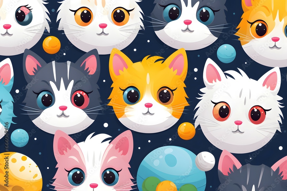 Obraz premium cute cat doodle pattern cartoon