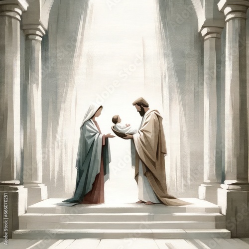 Presentation of Jesus in the temple. Watercolor illustration