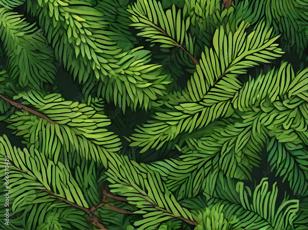 Flat background with painted fir branch.