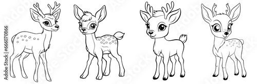 Cute baby deer or fawn, simple thick lines kids or preschool children cartoon coloring book pages. Generative AI
