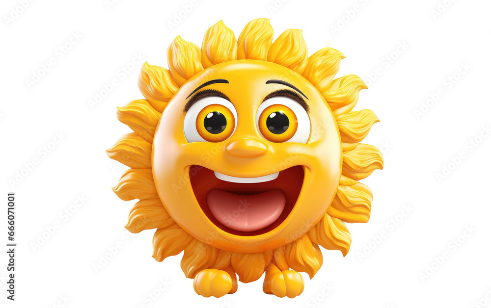 Excited Smiling Sun 3D Character Isolated on Transparent Background PNG.