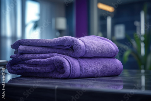 Violet towels in the spa salon
