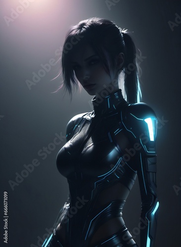 Portrait of a beautiful girl in a futuristic costume, Futuristic style