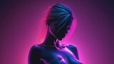 Fashion art portrait of beautiful young woman in neon light,  Perfect body
