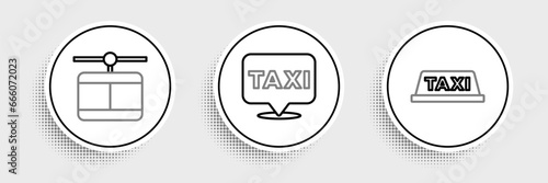 Set line Taxi car roof, Cable and Location with taxi icon. Vector