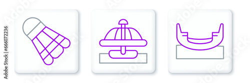 Set line Boat swing, Badminton shuttlecock and Attraction carousel icon. Vector