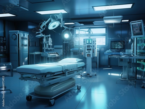 Modern operating or surgery room in a hospital, healthcare concept