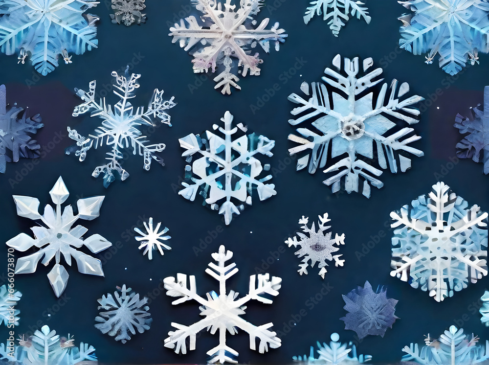 Fototapeta premium Snowflakes painted background drawing Pantone palette.