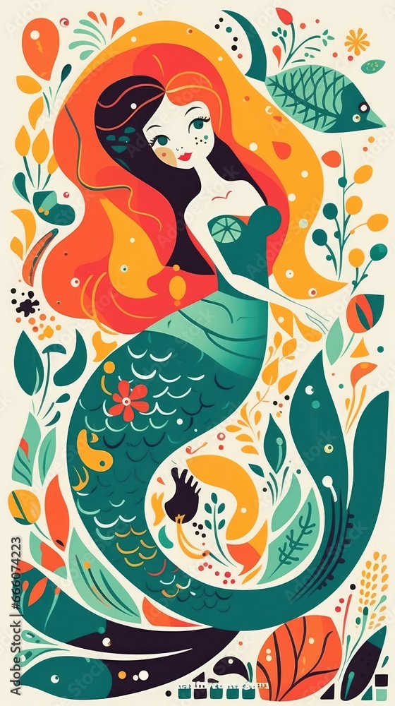 mermaid fairytale character cartoon illustration fantasy cute drawing book art poster graphic